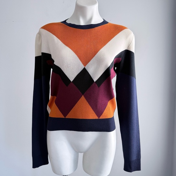 Mulberry England Silk Cotton Knit Sweater S Geometric Chevron Italy Luxury - Picture 3 of 13